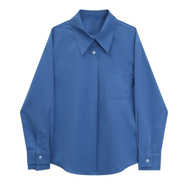 Hot selling point collar long-sleeved shirt (blue) (size S-L) (contact customer service after placing order to confirm delivery size)