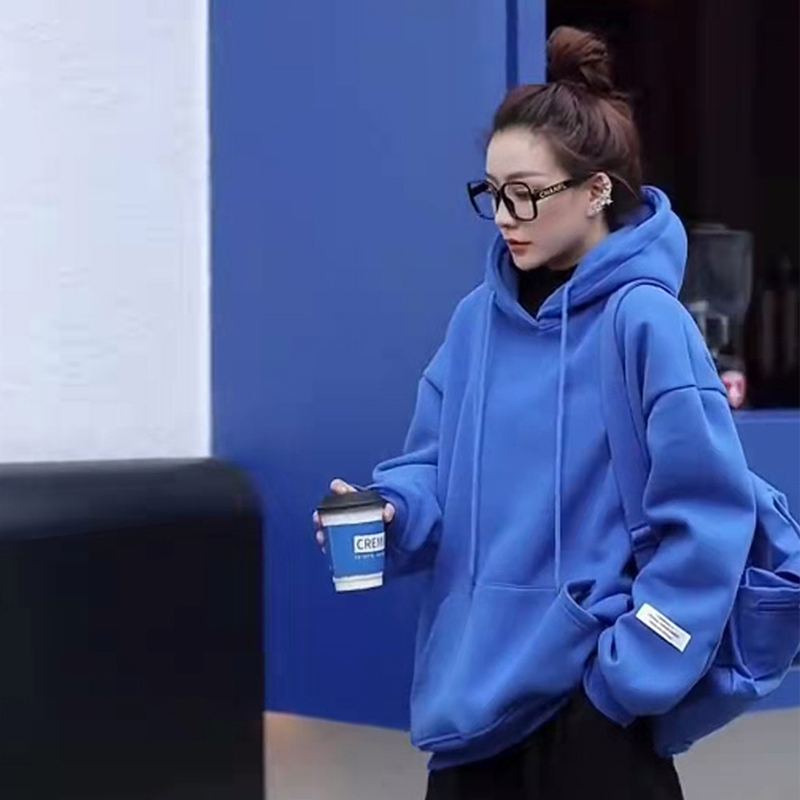 熱賣寬鬆連帽加絨衛衣（藍色加絨 S碼-XXXL碼）（下單後請聯絡客服確認發貨尺碼）