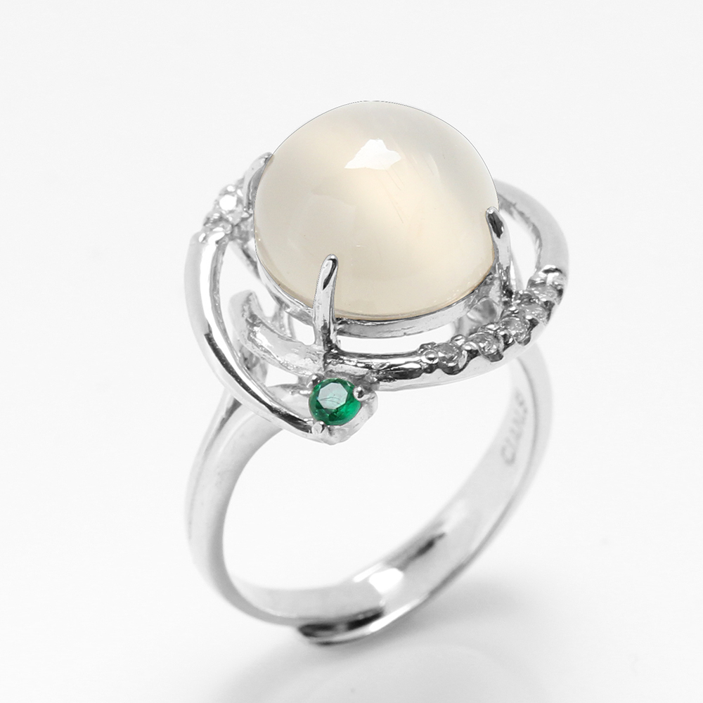 【雅紅珠寶】天然月光石戒指-10*10mm-活圍設計-925銀飾-R0439