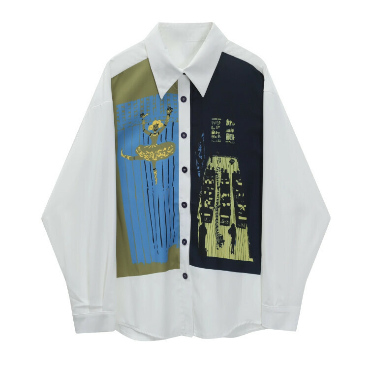 Hot Selling Printed Contrast Color Shirt (White) (S-XL) (Contact customer service after placing order to confirm delivery size)