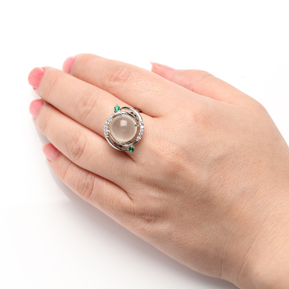 【雅紅珠寶】天然月光石戒指-10*10mm-活圍設計-925銀飾-R0439