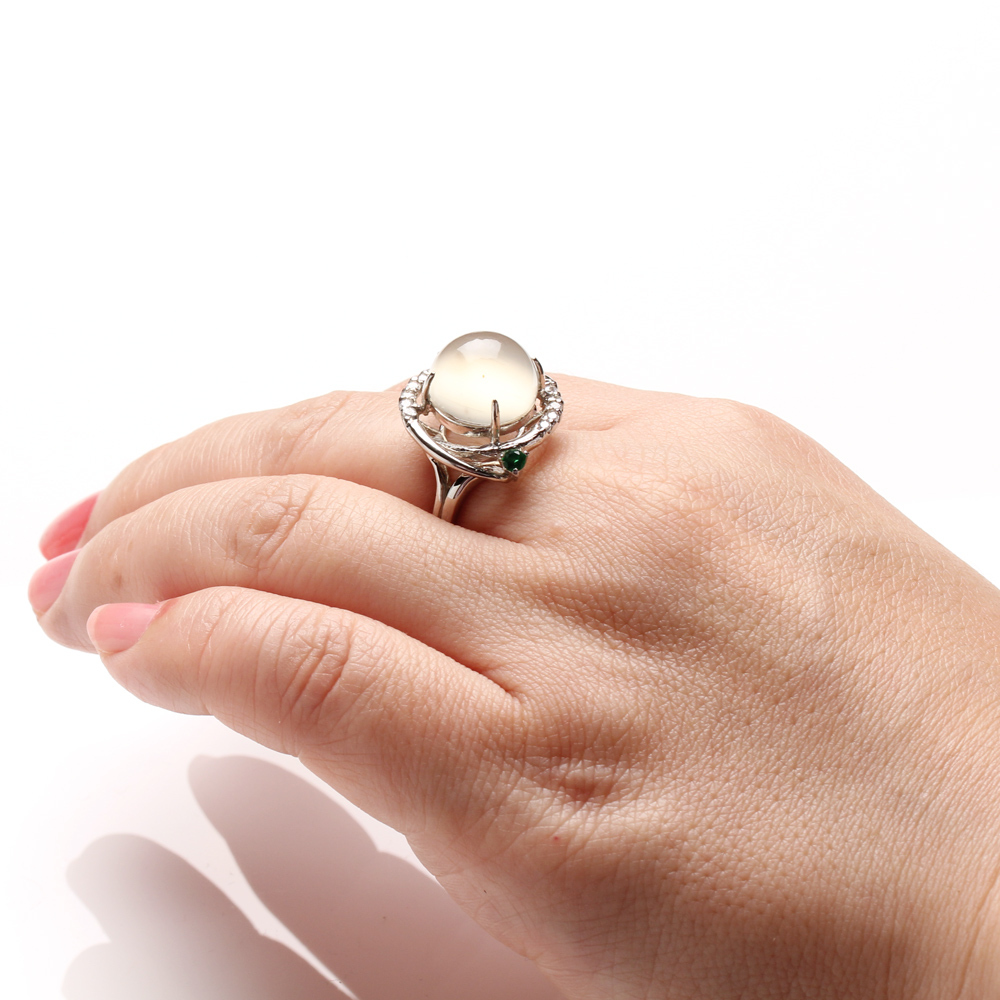 【雅紅珠寶】天然月光石戒指-10*10mm-活圍設計-925銀飾-R0439