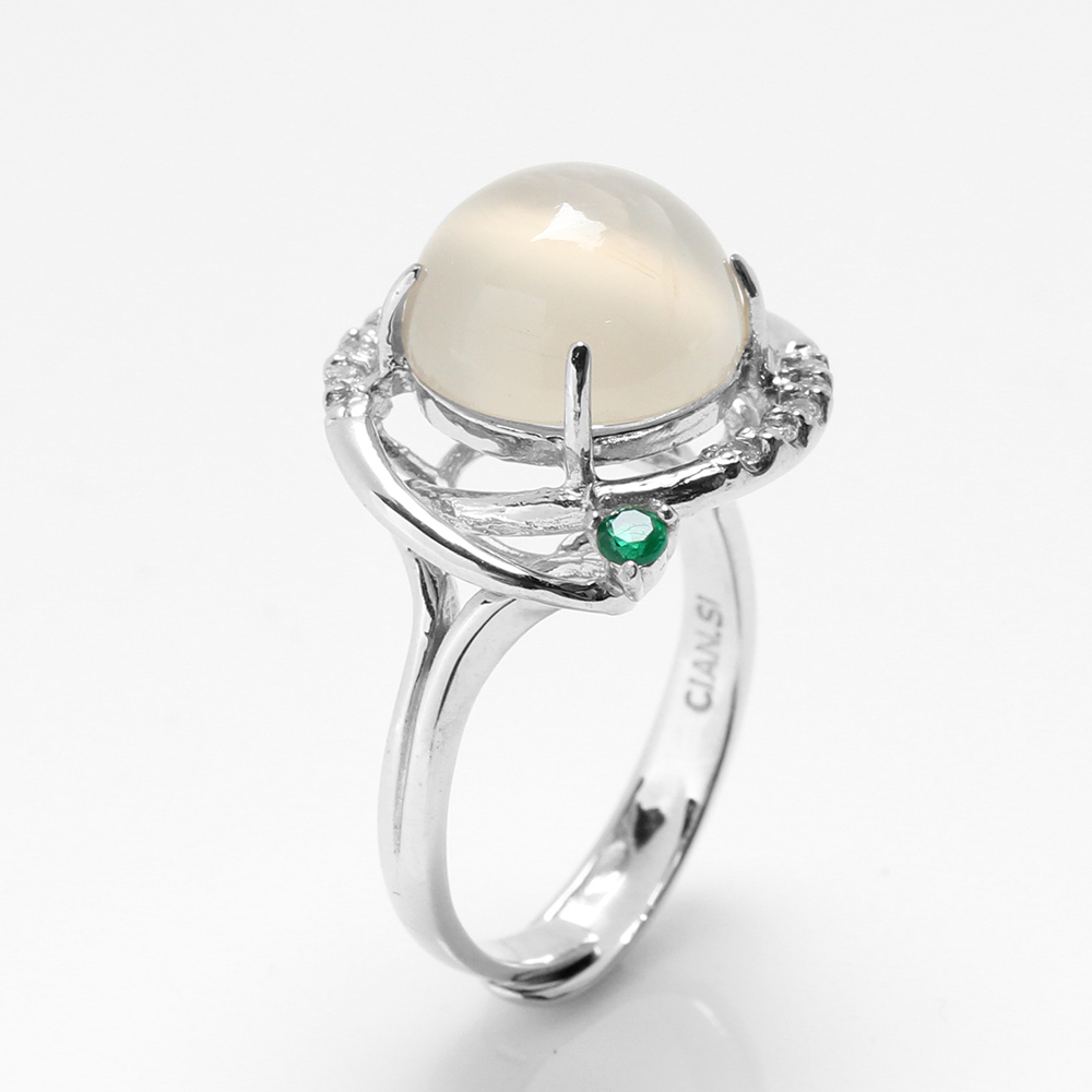 【雅紅珠寶】天然月光石戒指-10*10mm-活圍設計-925銀飾-R0439