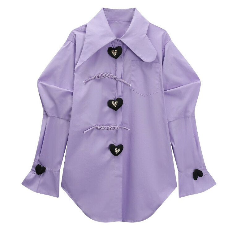 Hot Selling Puff Sleeve Asymmetric Collar Shirt (Violet) (S-L Size) (Contact customer service after placing order to confirm delivery size)