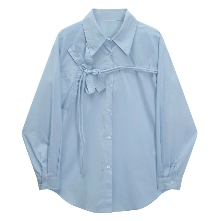 Hot Selling Bow Button Shirt (Light Blue) (One Size)