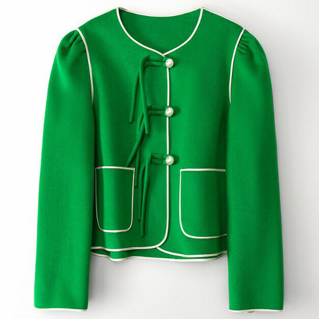 Hot selling short double-sided woolen jacket (size S-L) (green) (contact customer service after placing the order to confirm the delivery size)