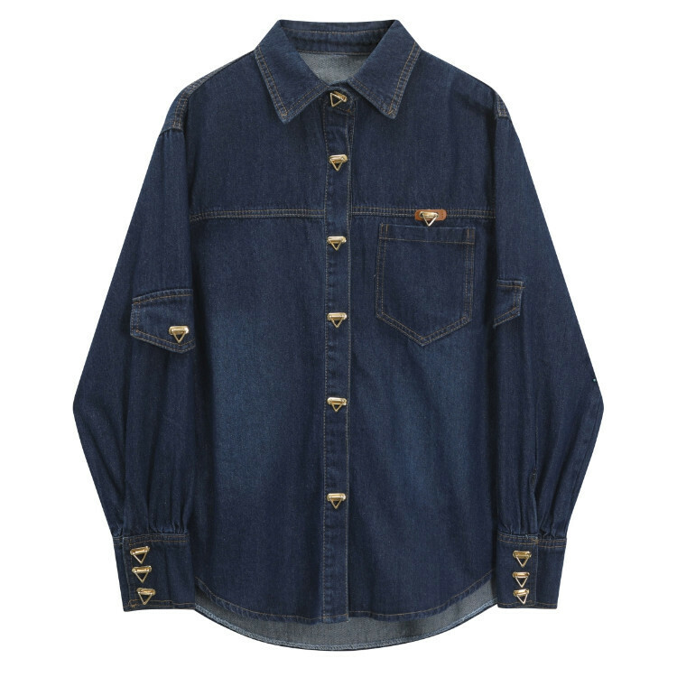 Hot selling mid-length loose denim shirt (blue) (S-XL size) (contact customer service after placing the order to confirm the delivery size)