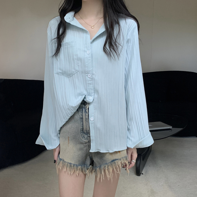 Hot selling thin long-sleeved shirt (blue size S-L) (please contact customer service to confirm the delivery size after placing the order)