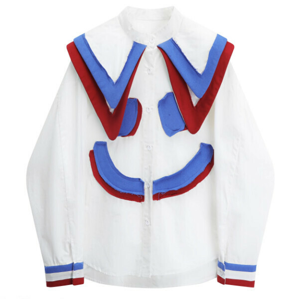 Hot selling contrasting color doll collar shirt (white) (S-L size) (contact customer service after placing the order to confirm the delivery size)