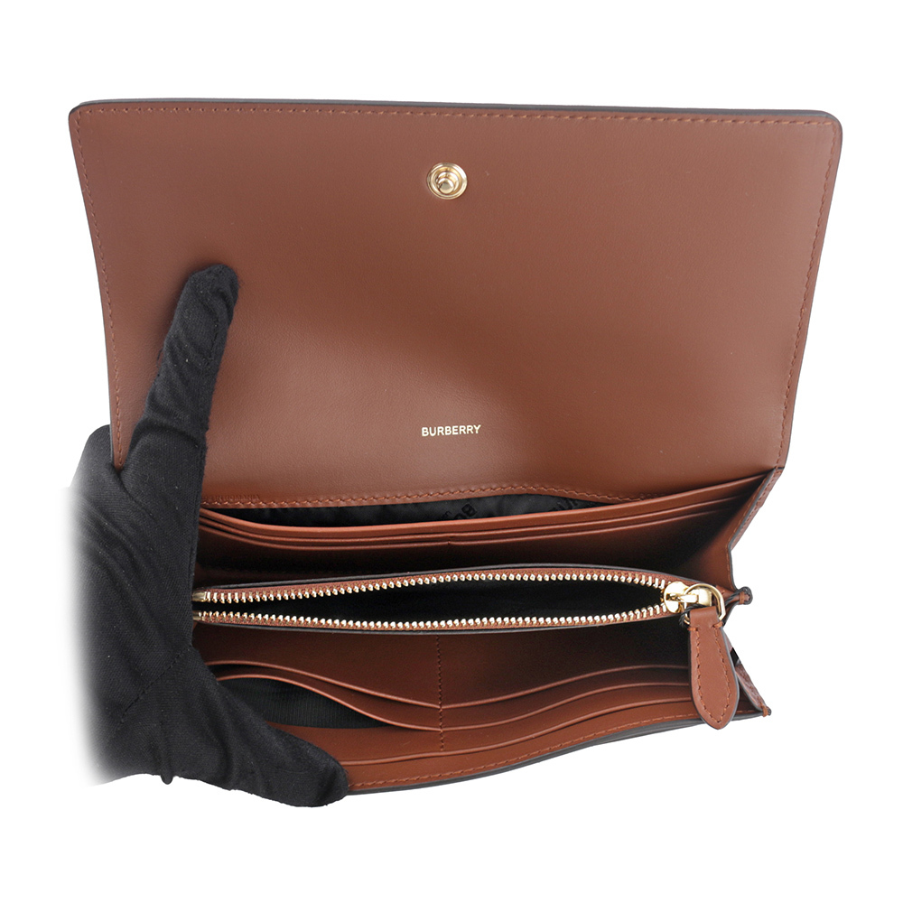 【BURBERRY】Halton 經典條紋塗層帆布翻蓋二折長夾(米色/棕褐色) 80730791