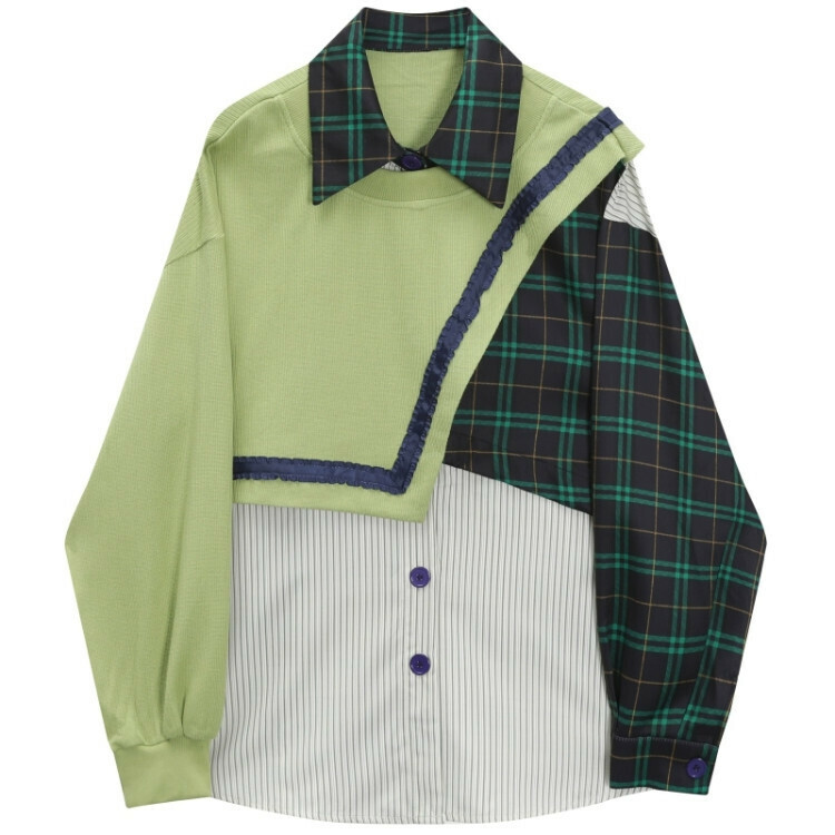 Hot Selling Stitched Contrast Color Fake Two-piece Shirt (Picture Color) (S-L Size) (Contact customer service after placing order to confirm delivery size)