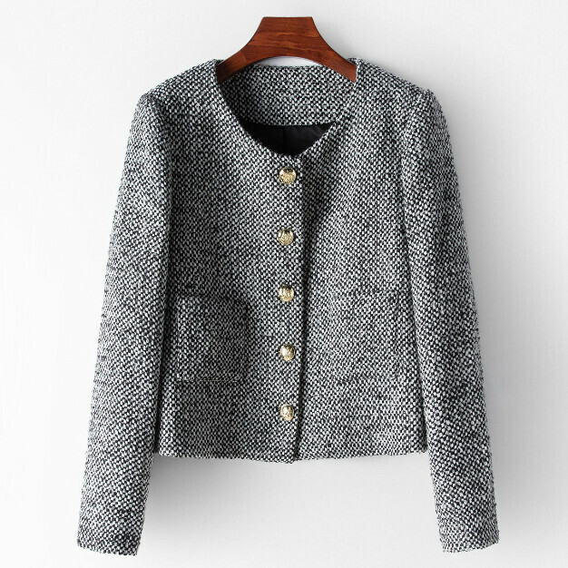 Hot selling round neck short jacket (M/L size) (black and white checkered) (contact customer service after placing order to confirm delivery size)