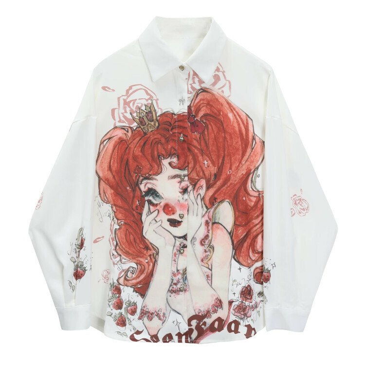 Hot selling comic long-sleeved shirt (white) (S-L size) (contact customer service after placing order to confirm delivery size)