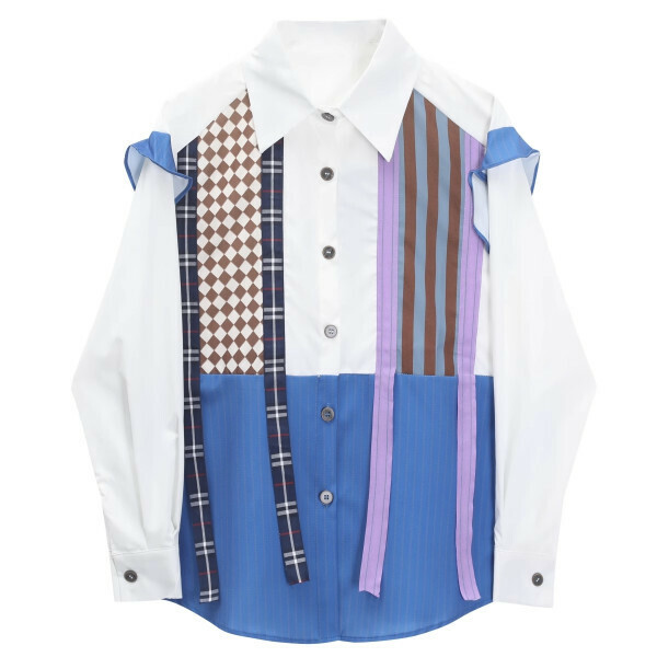 Hot selling checkerboard patchwork shirt (picture color) (S/M size) (contact customer service after placing the order to confirm the delivery size)