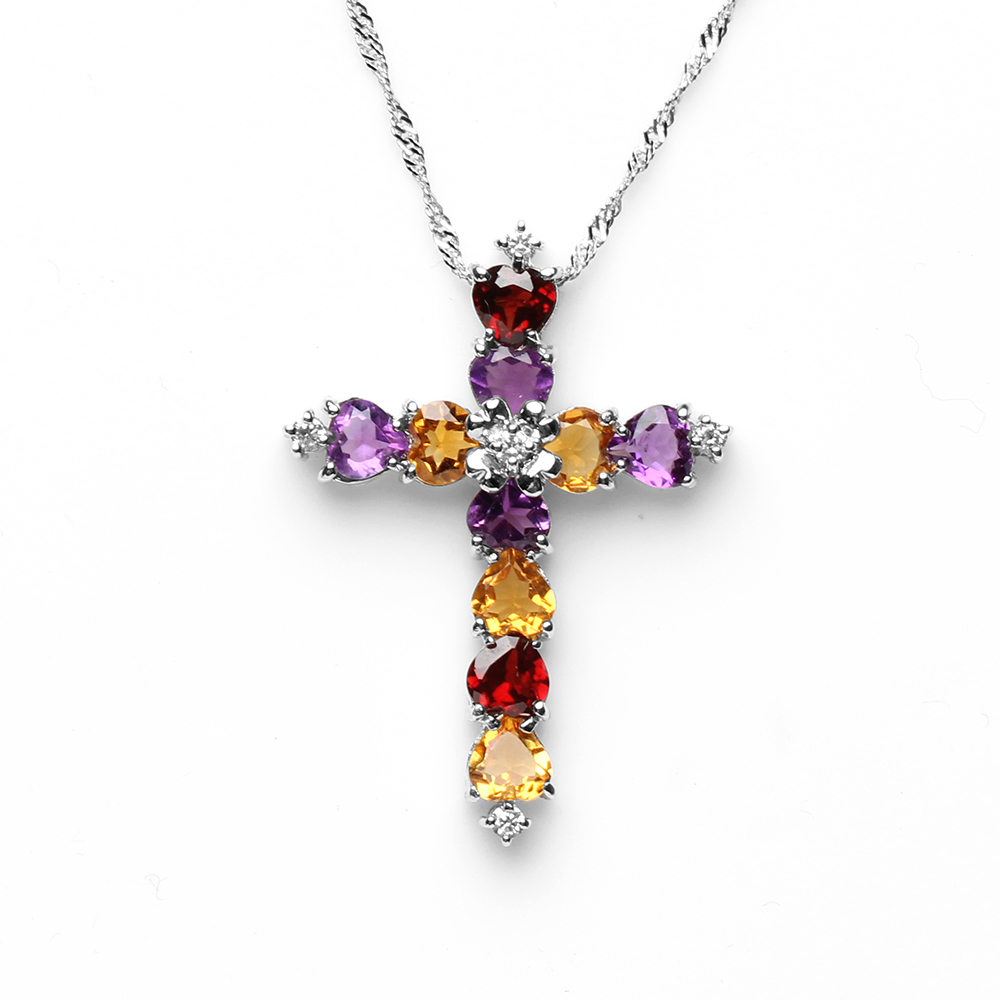 【雅紅珠寶】天然十字架水晶項鍊-5*5mm*10顆-925銀飾-N0382