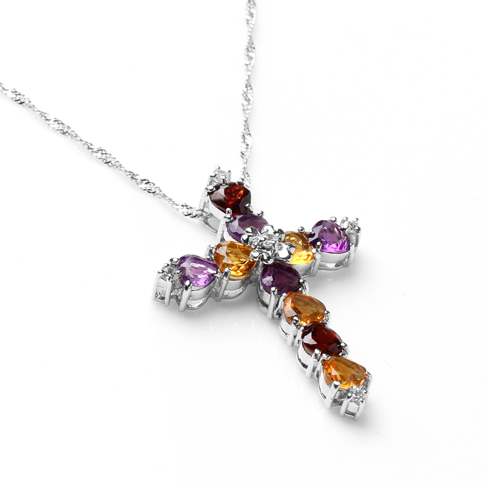 【雅紅珠寶】天然十字架水晶項鍊-5*5mm*10顆-925銀飾-N0382