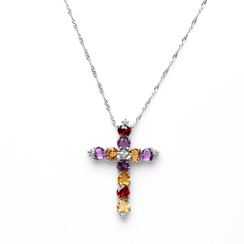 【雅紅珠寶】天然十字架水晶項鍊-5*5mm*10顆-925銀飾-N0382