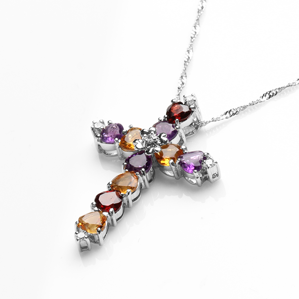 【雅紅珠寶】天然十字架水晶項鍊-5*5mm*10顆-925銀飾-N0382