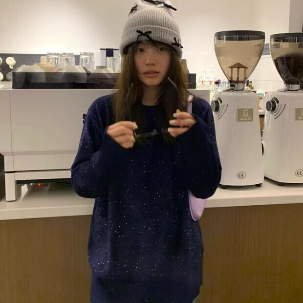 Hot selling V-neck knitted loose sweater [starry sky blue [not including bandana]] size [S size - XL size] [please contact customer service after placing the order to confirm the delivery size]