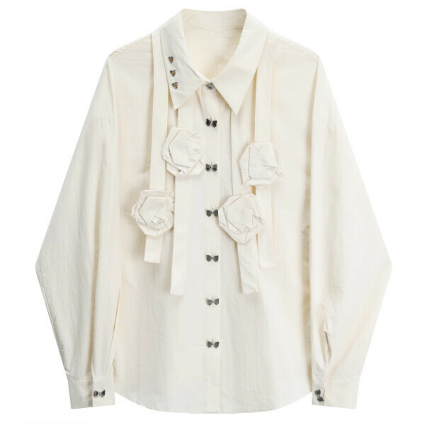 Hot selling rose bow button shirt (apricot color) (S/M size) (contact customer service after placing order to confirm delivery size)