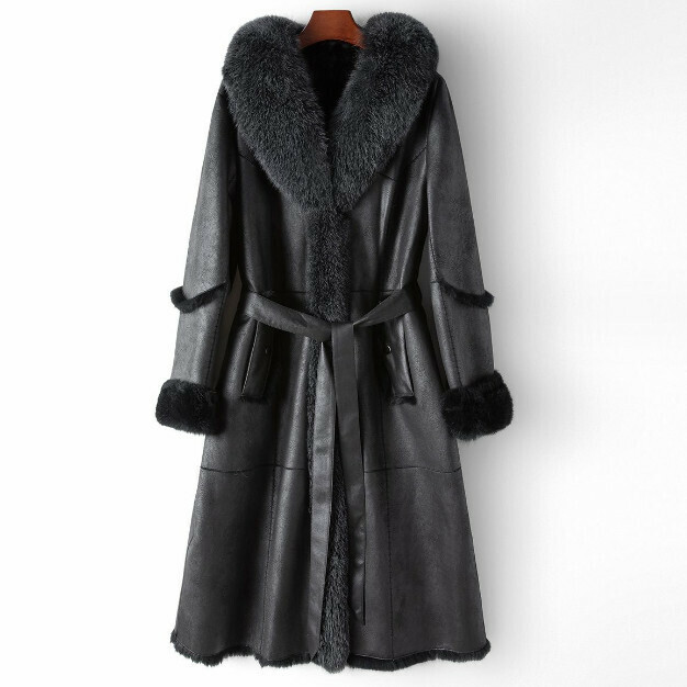 熱賣兔皮毛一體大衣(XL-3XL碼)(藍黑色)(下單後聯絡客服確認發貨尺碼) 