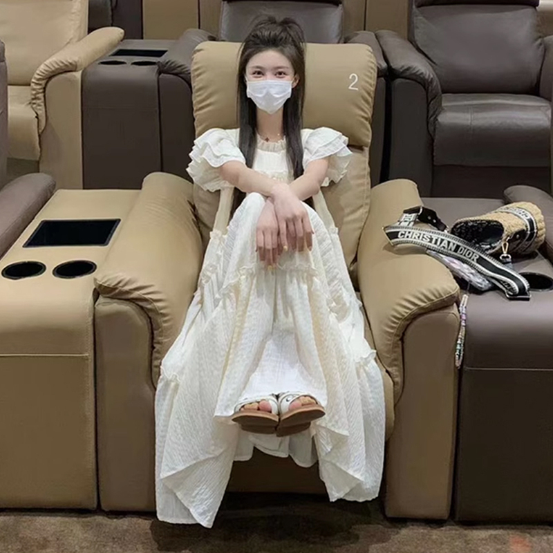 Hot selling long dress with small flying sleeves (white size S-XL) (please contact customer service to confirm the delivery size after placing the order)