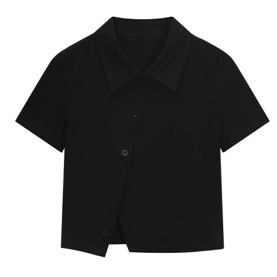 Hot selling Polo collar high waist short shirt (black) (S-L size) (contact customer service after placing the order to confirm the delivery size)