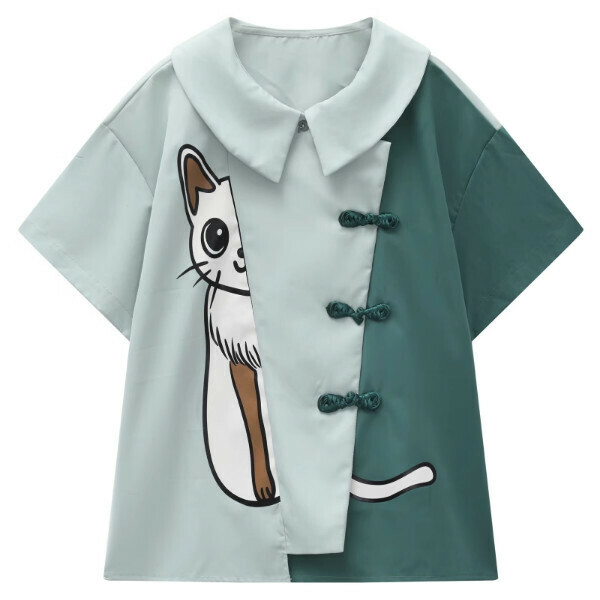 Hot selling cartoon printed short-sleeved shirt (picture color) (S-L size) (contact customer service after placing the order to confirm the delivery size)