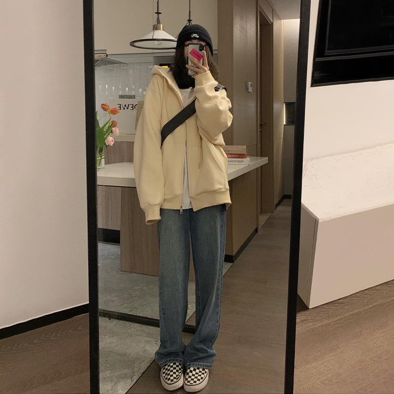 熱賣拉鍊開衫連帽衛衣（奶油色 S碼-XXXL碼）（下單後請聯絡客服確認發貨尺碼）