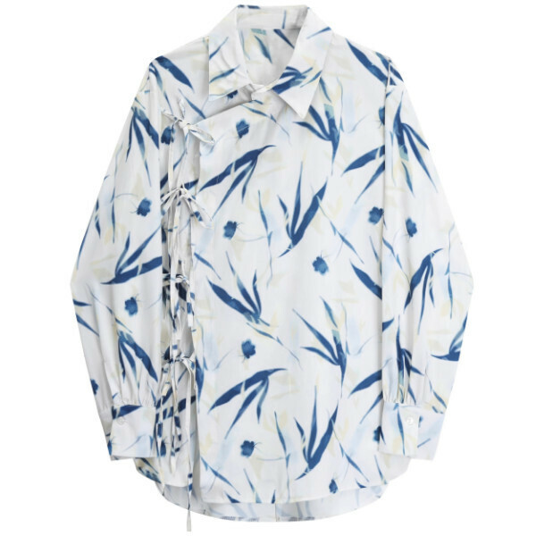 Hot selling side placket tie-up long-sleeved shirt (picture color) (XS-L size) (contact customer service after placing the order to confirm the delivery size)