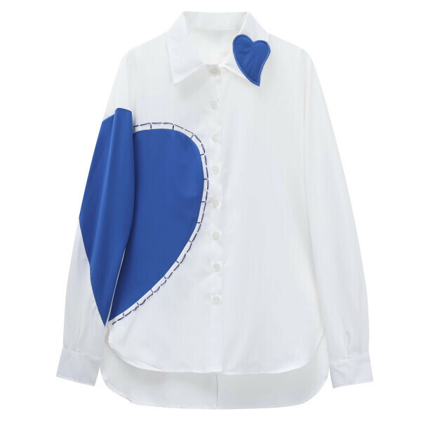 Hot selling bat sleeve handmade curved love shirt (white) (S-L size) (contact customer service after placing the order to confirm the delivery size)