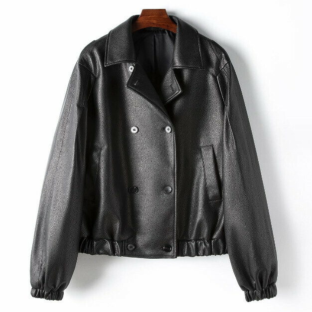 Hot selling sheepskin leather jacket (size M-2XL) (black) (contact customer service after placing order to confirm delivery size)
