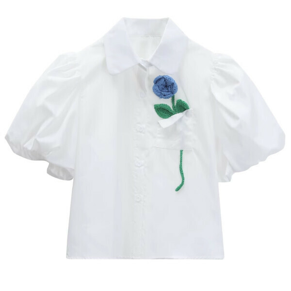 Hot selling three-dimensional flower short-sleeved shirt (white) (S-2XL size) (contact customer service after placing the order to confirm the delivery size)