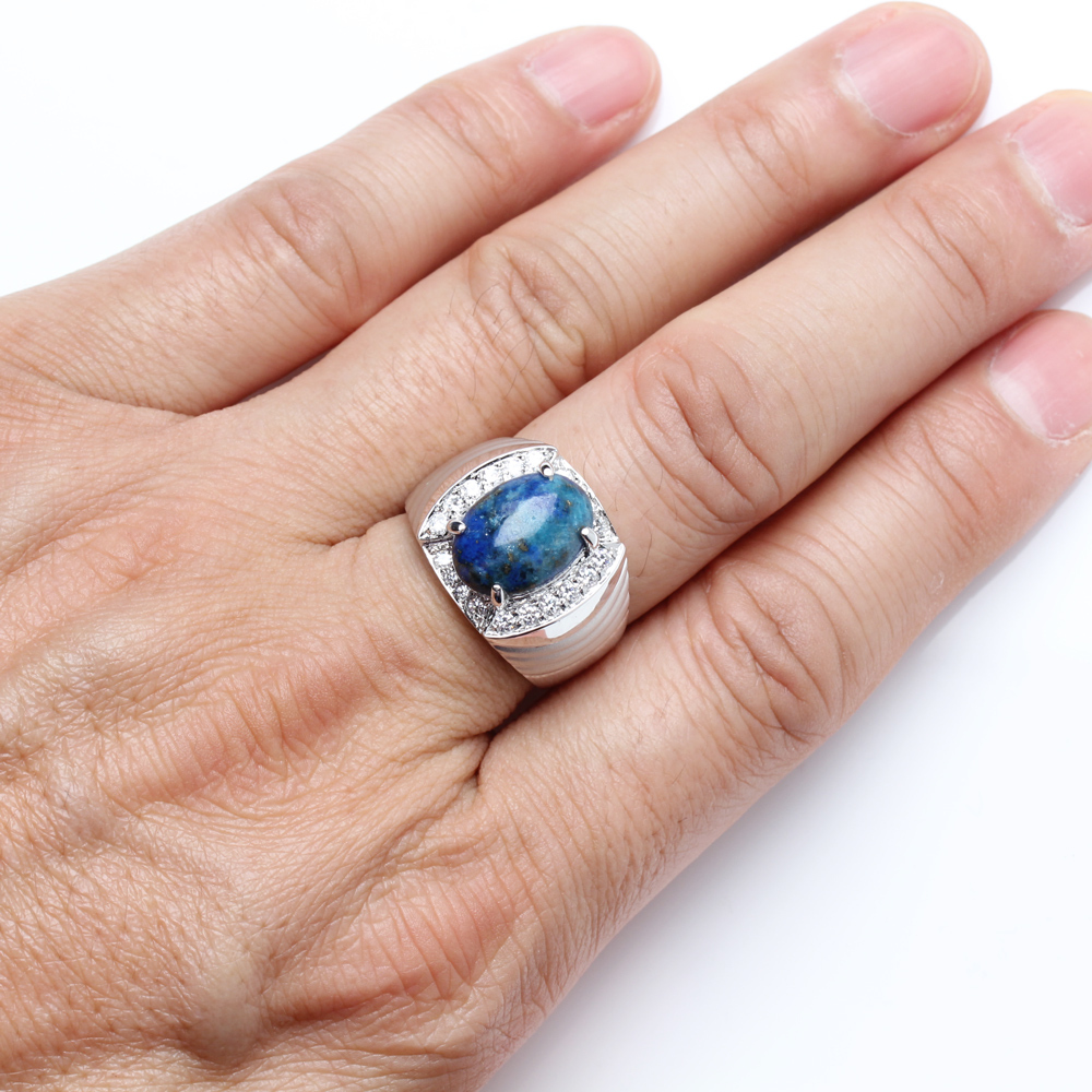 【雅紅珠寶】天然青金石戒指-10*14mm-925銀飾-R0450