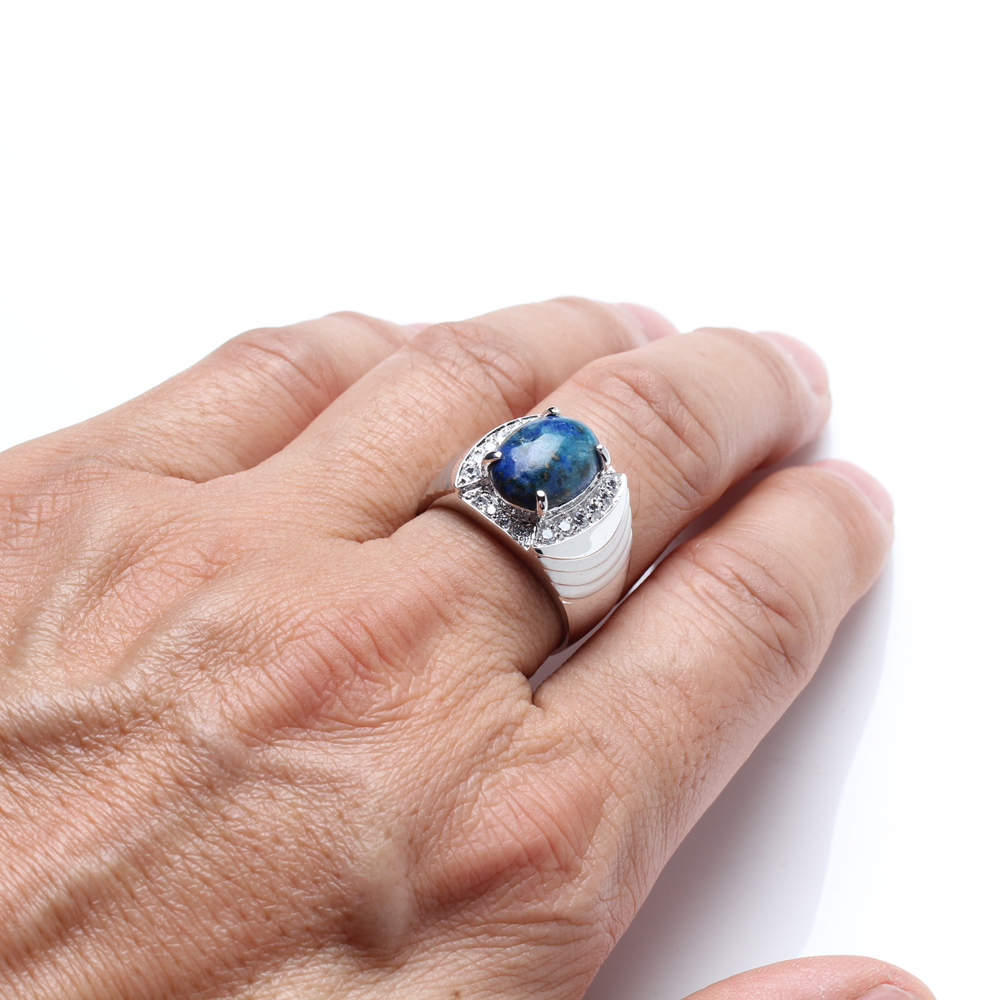 【雅紅珠寶】天然青金石戒指-10*14mm-925銀飾-R0450