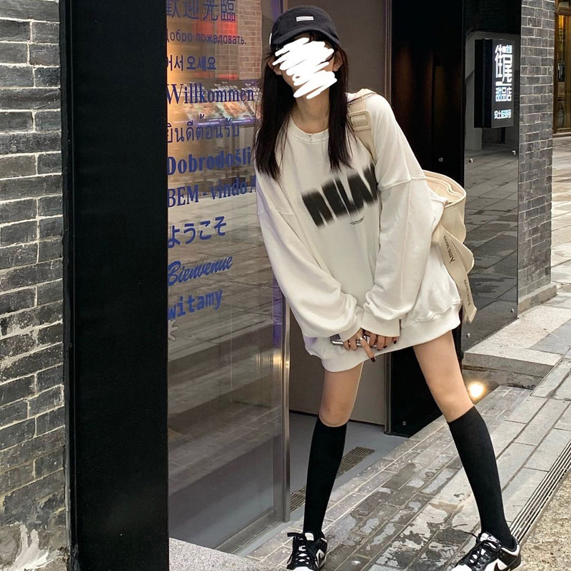 Hot selling loose hooded crew neck sweatshirt (white size S-XL) (please contact customer service to confirm the delivery size after placing the order)