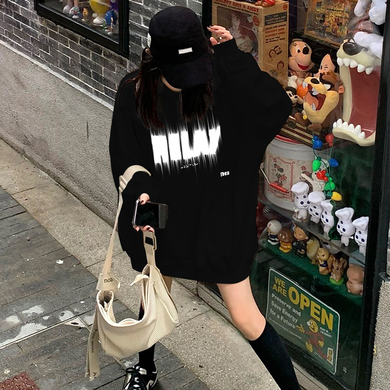 Hot selling loose hooded crew neck sweatshirt (black size S-XL) (please contact customer service to confirm the delivery size after placing the order)
