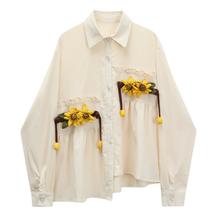 Hot selling daisy tie flower long-sleeved shirt (picture color) (S-L size) (contact customer service after placing the order to confirm the delivery size)