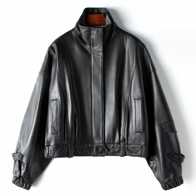 Hot selling sheepskin stand collar jacket (S/M size) (black) (contact customer service after placing order to confirm delivery size)