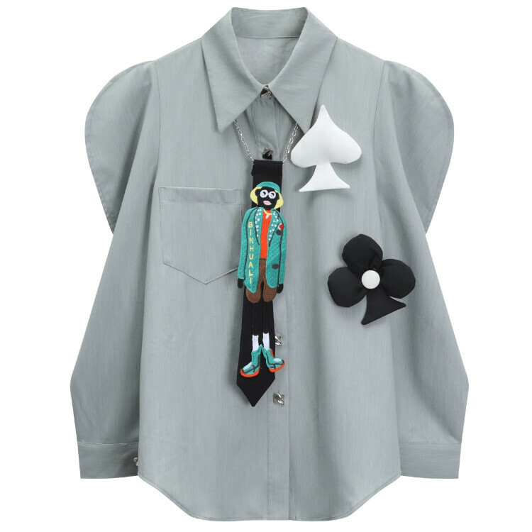 Hot seller collar single pocket silhouette shirt (grey) (S-L size) (contact customer service after placing the order to confirm the delivery size)