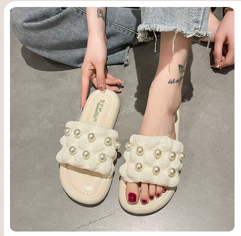Fairy wind pearl sandals (beige new upgraded version/35-40 size) (contact customer service to confirm the shipping size after placing an order)