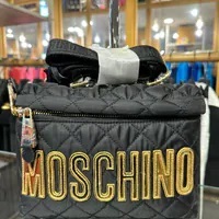 [S] MOSCHINO EMBROIDERED LOGO SHOULDER BAG,BLACK/GOLD, 667111929653 (SM825)