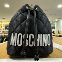 [S] MOSCHINO EMBROIDERED LOGO BUCKET BAG,BLACK, 667112565638 (SM824)