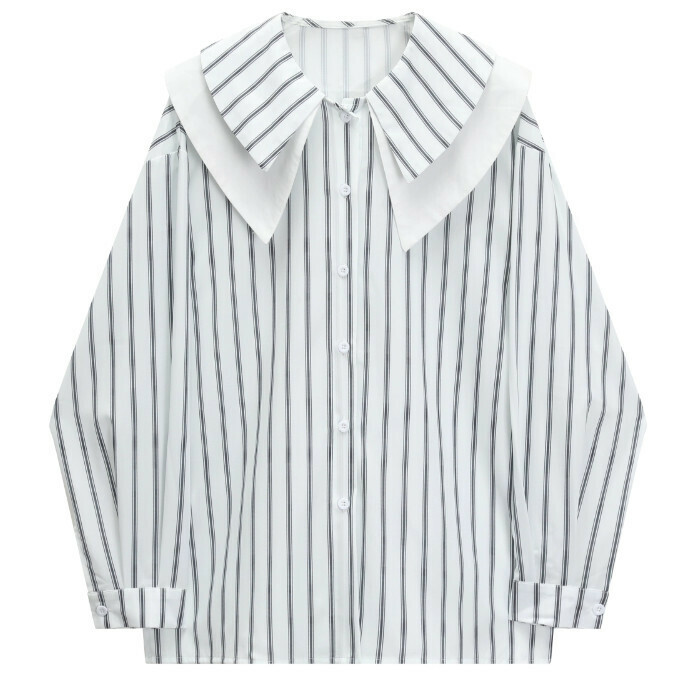 Hot selling double-layer lapel vertical striped long-sleeved shirt (picture color) (S-L size) (contact customer service after placing the order to confirm the delivery size)