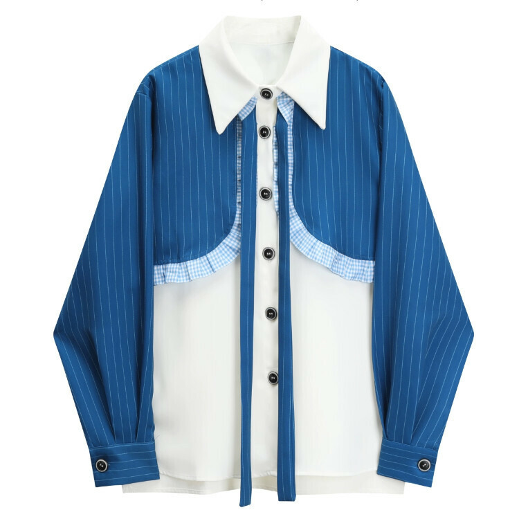 Hot selling fake two-piece patchwork shirt (picture color) (S-L size) (contact customer service after placing the order to confirm the delivery size)