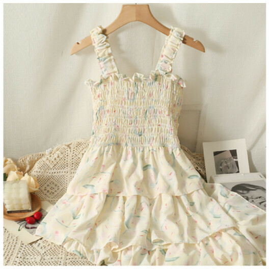 Floral slip dress (apricot) (one-size-fits-all)