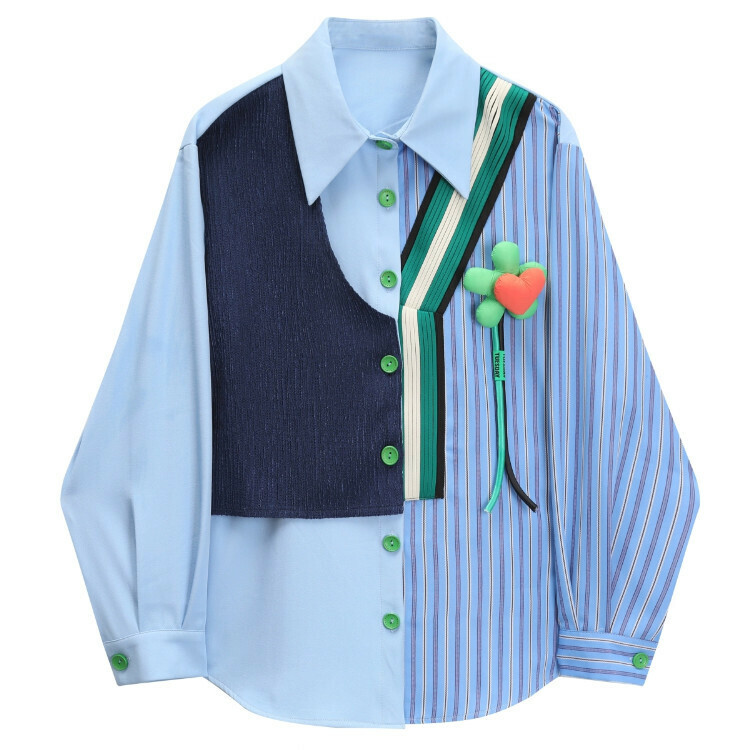 Hot selling fake two-piece three-dimensional flower shirt (picture color) (S-L size) (contact customer service after placing the order to confirm the delivery size)