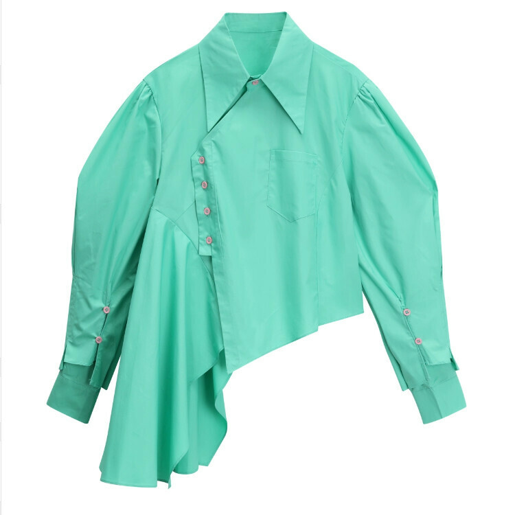 Hot selling asymmetrical long-sleeved shirt with slant hem (picture color) (S-L size) (contact customer service after placing the order to confirm the delivery size)