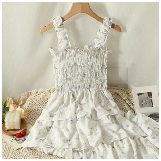 Floral slip dress (large blue flower) (one size)