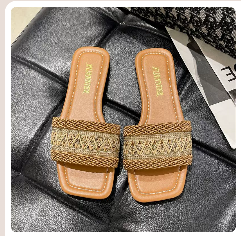 Flat slippers (brown/size 35-43) (contact customer service to confirm the shipping size after placing an order)